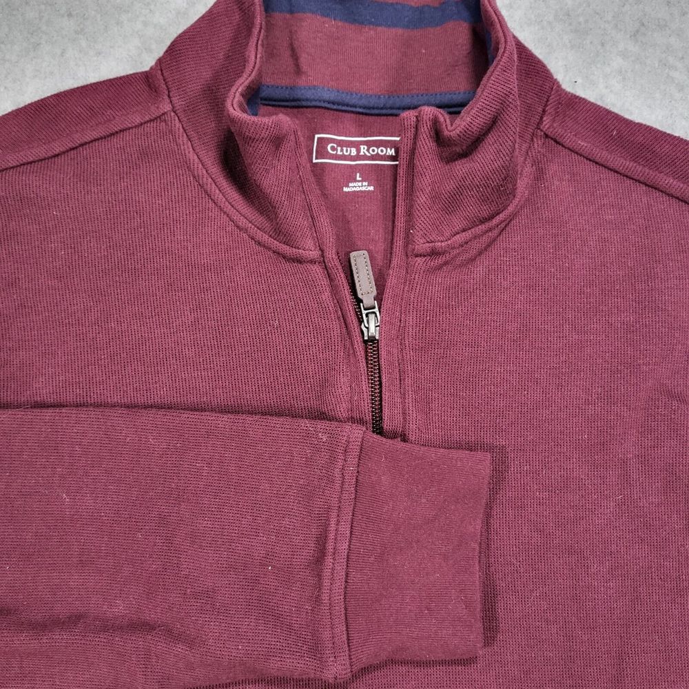 Club‎ Room Mens Large Maroon 1/4 Zip French Rib Long Sleeve Pullover Sweater